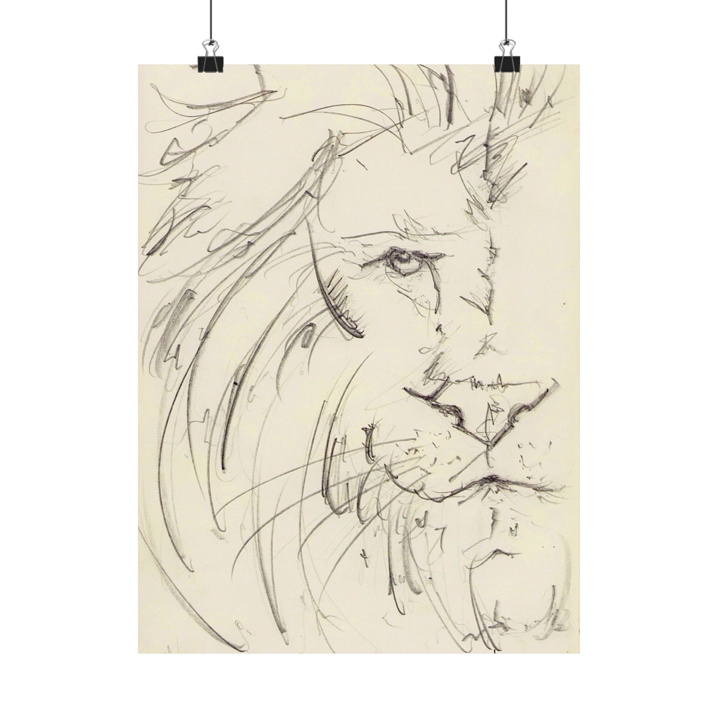 Flowing Lion Sketch Matte Poster | Minimalist Line Art | Wildlife Pencil Drawing