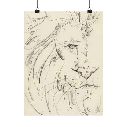 Flowing Lion Sketch Matte Poster | Minimalist Line Art | Wildlife Pencil Drawing