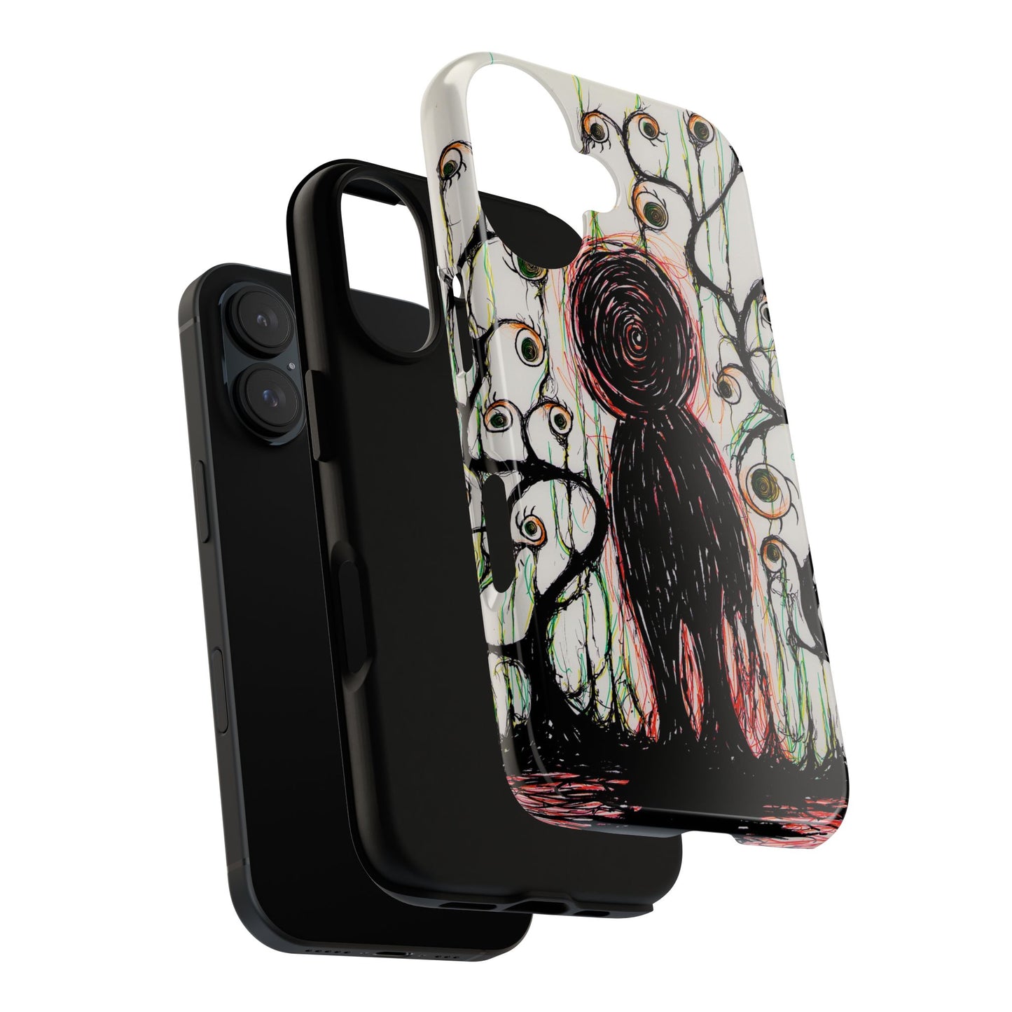 Dark Scribble Figure Tough Case | Surreal Eyes Phone Case | Tough Phone Case