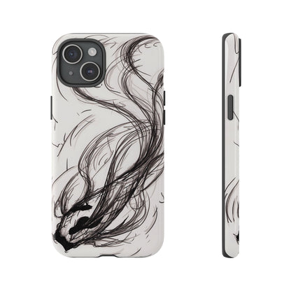 Smokey Ink Koi phone case | abstract koi sketch, smoky ink illustration