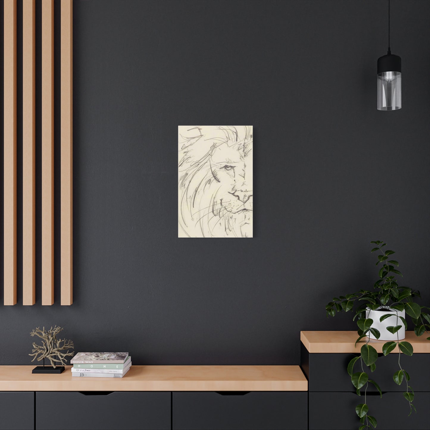 Flowing Lion Sketch Matte Canvas | Minimalist Line Art | Wildlife Portrait
