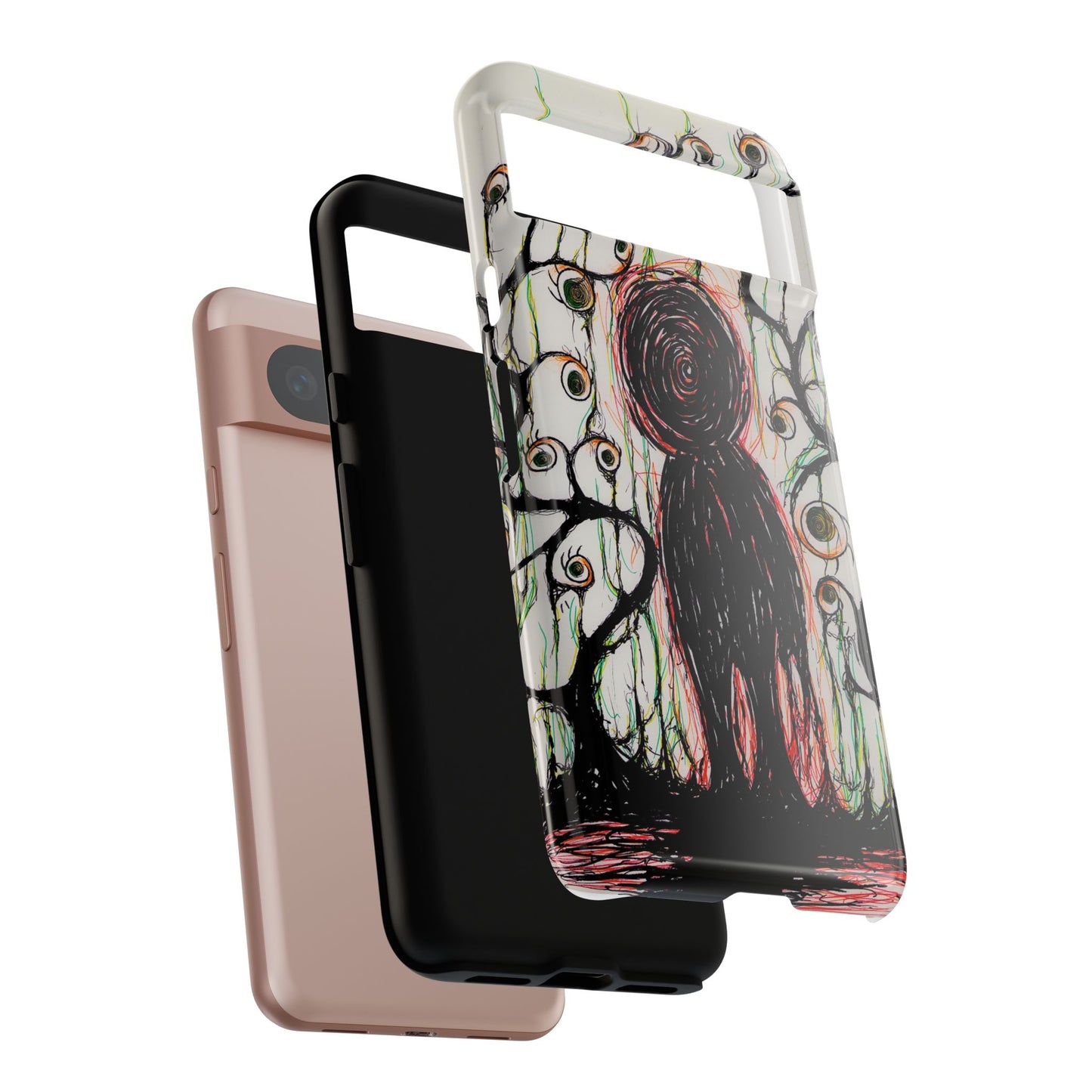 Dark Scribble Figure Tough Case | Surreal Eyes Phone Case | Tough Phone Case